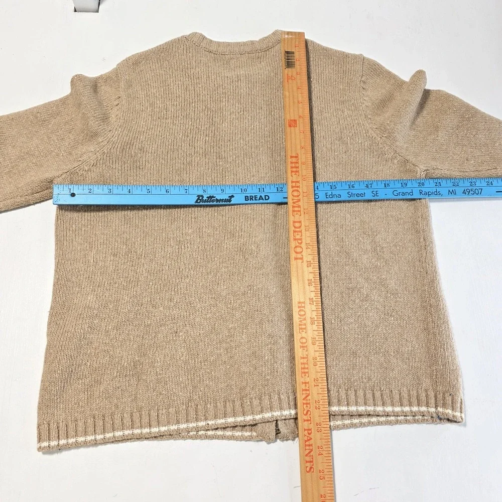 Croft & Barrow Cardigan Sweater Womens Petite Medium‎ Beige Bird Holiday Argyle